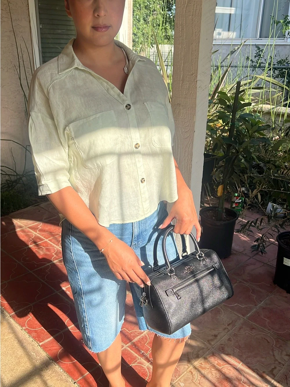 Coach Black Leather Barrel Satchel with Silver Hardware